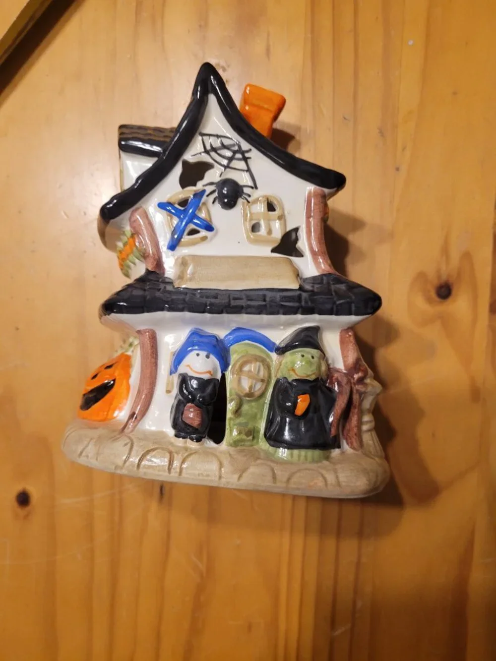 Halloween House Ceramic Candle Holder Witches, Bats Pumpkin
